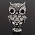 Antique Silver Metal Clear Crystal Owl Brooch - view 2