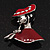 'Lady In The Hat' Red Enamel Brooch In Rhodium Plated Metal - view 2