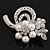 Fancy Simulated Pearl Diamante Flower Brooch (Silver Plated Metal) - view 2