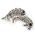 Cute Diamante Dolphin Brooch (Rhodium Plated Metal) - view 4