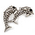 Cute Diamante Dolphin Brooch (Rhodium Plated Metal) - view 3
