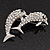 Cute Diamante Dolphin Brooch (Rhodium Plated Metal) - view 2