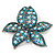 Large Light Blue/ Teal Diamante Floral Brooch/ Pendant (Silver Metal Finish) - view 9