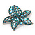 Large Light Blue/ Teal Diamante Floral Brooch/ Pendant (Silver Metal Finish) - view 6