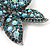 Large Light Blue/ Teal Diamante Floral Brooch/ Pendant (Silver Metal Finish) - view 4