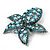 Large Light Blue/ Teal Diamante Floral Brooch/ Pendant (Silver Metal Finish) - view 7