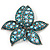 Large Light Blue/ Teal Diamante Floral Brooch/ Pendant (Silver Metal Finish)