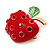 Bright Red Crystal Apple Brooch In Gold Plated Metal - view 3