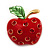 Bright Red Crystal Apple Brooch In Gold Plated Metal - view 6