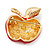 Bright Red Crystal Apple Brooch In Gold Plated Metal - view 4