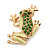 Small Salad Green Enamel Swarovski Crystal 'Leaping Frog' Brooch In Gold Plated Metal - 3cm Length - view 4