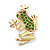 Small Salad Green Enamel Swarovski Crystal 'Leaping Frog' Brooch In Gold Plated Metal - 3cm Length - view 8