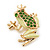 Small Salad Green Enamel Swarovski Crystal 'Leaping Frog' Brooch In Gold Plated Metal - 3cm Length - view 9