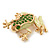 Small Salad Green Enamel Swarovski Crystal 'Leaping Frog' Brooch In Gold Plated Metal - 3cm Length - view 3