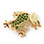 Small Salad Green Enamel Swarovski Crystal 'Leaping Frog' Brooch In Gold Plated Metal - 3cm Length - view 6