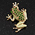 Small Salad Green Enamel Swarovski Crystal 'Leaping Frog' Brooch In Gold Plated Metal - 3cm Length - view 2