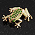 Small Salad Green Enamel Swarovski Crystal 'Leaping Frog' Brooch In Gold Plated Metal - 3cm Length - view 5