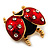 Red/Black Enamel Crystal Lady Bug Brooch In Gold Plated Metal - 2.3cm Length - view 6