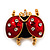 Red/Black Enamel Crystal Lady Bug Brooch In Gold Plated Metal - 2.3cm Length - view 7