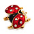 Red/Black Enamel Crystal Lady Bug Brooch In Gold Plated Metal - 2.3cm Length - view 8