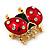 Red/Black Enamel Crystal Lady Bug Brooch In Gold Plated Metal - 2.3cm Length - view 9