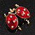 Red/Black Enamel Crystal Lady Bug Brooch In Gold Plated Metal - 2.3cm Length - view 2