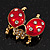 Red/Black Enamel Crystal Lady Bug Brooch In Gold Plated Metal - 2.3cm Length - view 5