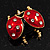 Red/Black Enamel Crystal Lady Bug Brooch In Gold Plated Metal - 2.3cm Length - view 10