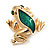 Small Green Enamel 'Frog' Brooch In Gold Plated Metal - 2.5cm Length