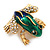 Funky Green/Blue Enamel Swarovski Crystal 'Frog' Brooch In Gold Plated Metal - 2.5cm Length - view 5