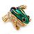 Funky Green/Blue Enamel Swarovski Crystal 'Frog' Brooch In Gold Plated Metal - 2.5cm Length - view 3