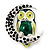 Green Enamel Crystal 'Owl On The Moon' Brooch In Silver Plated Metal - view 4