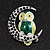 Green Enamel Crystal 'Owl On The Moon' Brooch In Silver Plated Metal - view 6