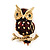 Small Brown Enamel 'Owl' Brooch In Gold Plated Metal