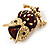 Small Brown Enamel 'Owl' Brooch In Gold Plated Metal - view 5