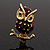 Small Brown Enamel 'Owl' Brooch In Gold Plated Metal - view 2