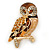 Brown Crystal Owl Brooch In Gold Plated Metal - view 4
