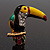 Exotic Enamel Crystal 'Parrot' Bird Brooch In Gold Plated Metal - 35mm L - view 2