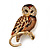 Brown Crystal 'Owl On The Branch' Brooch In Gold Plated Metal - 40mm L - view 7