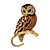 Brown Crystal 'Owl On The Branch' Brooch In Gold Plated Metal - 40mm L - view 3