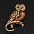 Brown Crystal 'Owl On The Branch' Brooch In Gold Plated Metal - 40mm L - view 4