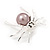 Small Simulated Pearl 'Spider' Brooch In Rhodium Plated Metal -3cm Length - view 4