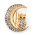 Clear Swarovski Crystal 'Owl On The Moon' Brooch In Gold Plated Metal