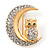 Clear Swarovski Crystal 'Owl On The Moon' Brooch In Gold Plated Metal - view 3