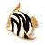 Black/White Enamel 'Fish' Brooch In Gold Plated Metal - view 2