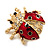 Black/Red Enamel Crystal Lady Bug Brooch In Gold Plated Metal - 2cm Length - view 5