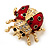 Black/Red Enamel Crystal Lady Bug Brooch In Gold Plated Metal - 2cm Length - view 3
