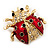 Black/Red Enamel Crystal Lady Bug Brooch In Gold Plated Metal - 2cm Length - view 6