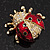 Black/Red Enamel Crystal Lady Bug Brooch In Gold Plated Metal - 2cm Length - view 2