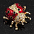 Black/Red Enamel Crystal Lady Bug Brooch In Gold Plated Metal - 2cm Length - view 7